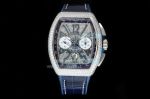 Swiss Replica Franck Muller V45 Yachting 7750 Blue Dial Diamond Silver Case Watch 